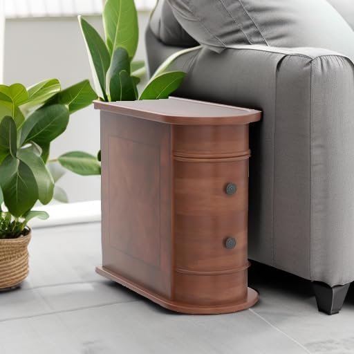 LITTLE TREE Wood End Table with 2 Drawers Sofa Side Table, No Assembly Required Vintage Slim Nightstand Bedside Table for Bedroom - Image 5