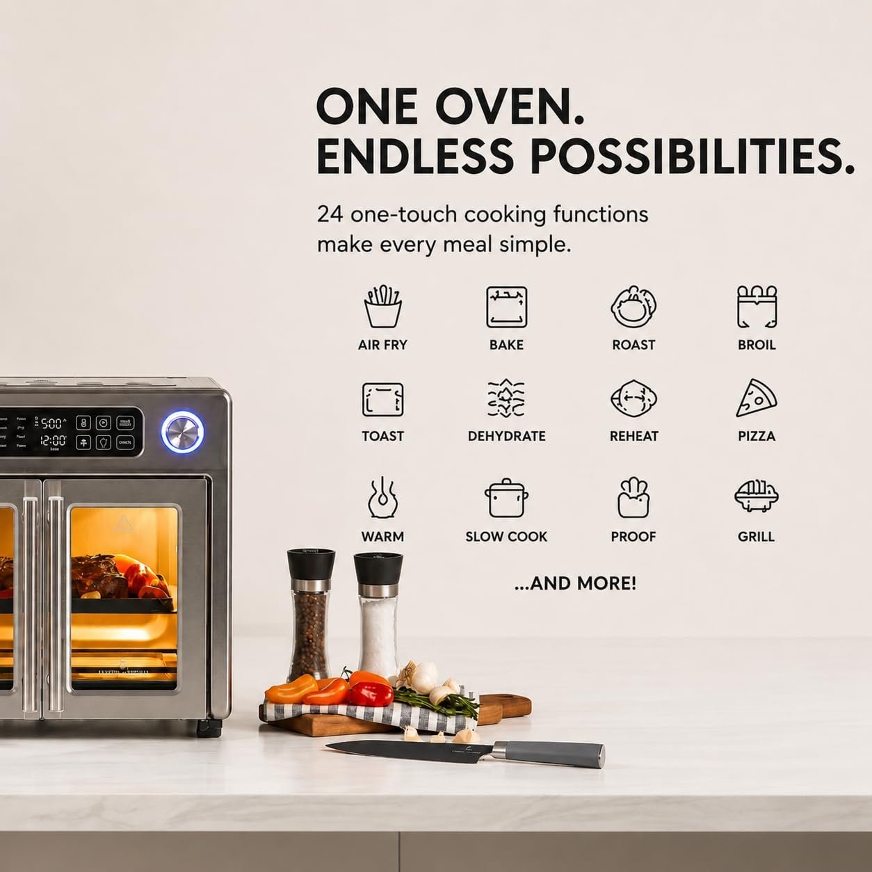 Emeril Lagasse Extra Large French Door Air Fryer Toaster Oven Combo, 24 Cooking Functions and Digital Controls, 7 Accessories Included, Stainless Steel Finish, 26QT Capacity - Image 9