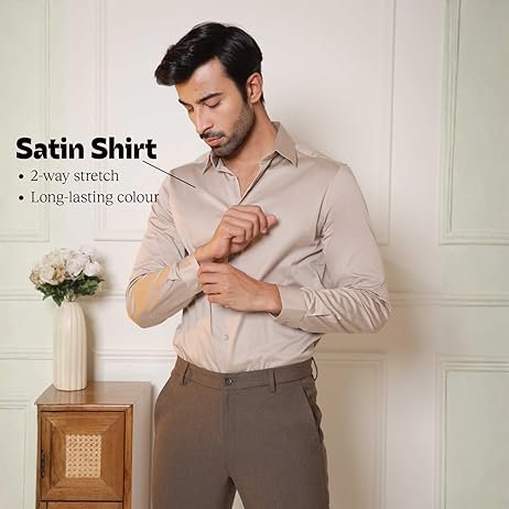 SUBTRACT Men's Slim Fit Solid Spread Collar Cotton Satin Evening Shirt | Stylish Men's Wear Shirt for Office or Party - Image 5