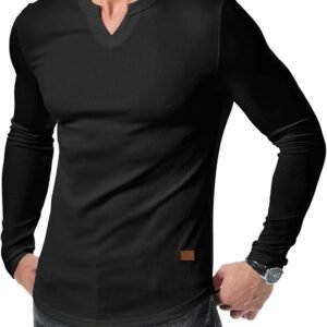 JMIERR Mens Long Sleeve Muscle T Shirts Casual V-Neck Gym Tee Shirts