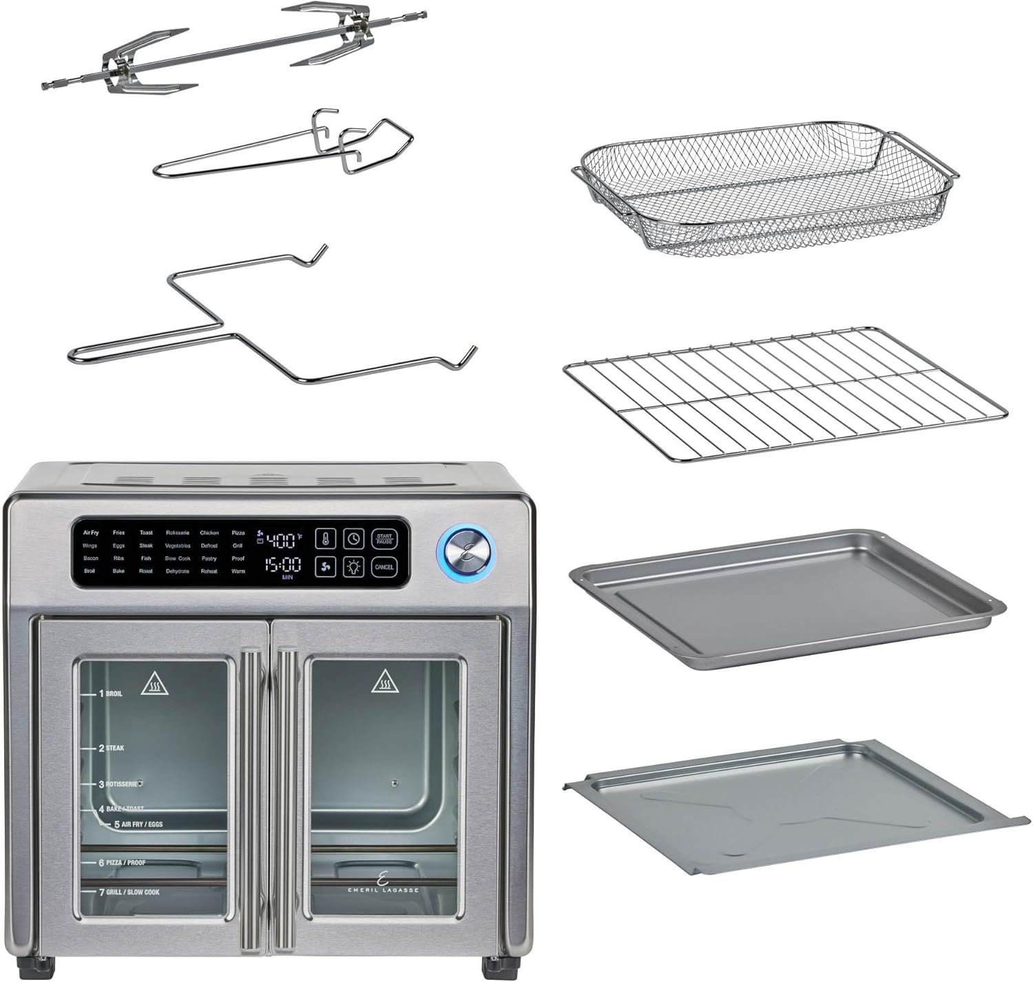 Emeril Lagasse Extra Large French Door Air Fryer Toaster Oven Combo, 24 Cooking Functions and Digital Controls, 7 Accessories Included, Stainless Steel Finish, 26QT Capacity - Image 3