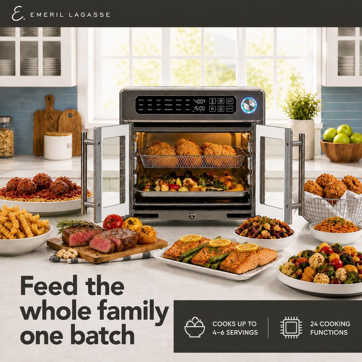 Emeril Lagasse Extra Large French Door Air Fryer Toaster Oven Combo, 24 Cooking Functions and Digital Controls, 7 Accessories Included, Stainless Steel Finish, 26QT Capacity - Image 10