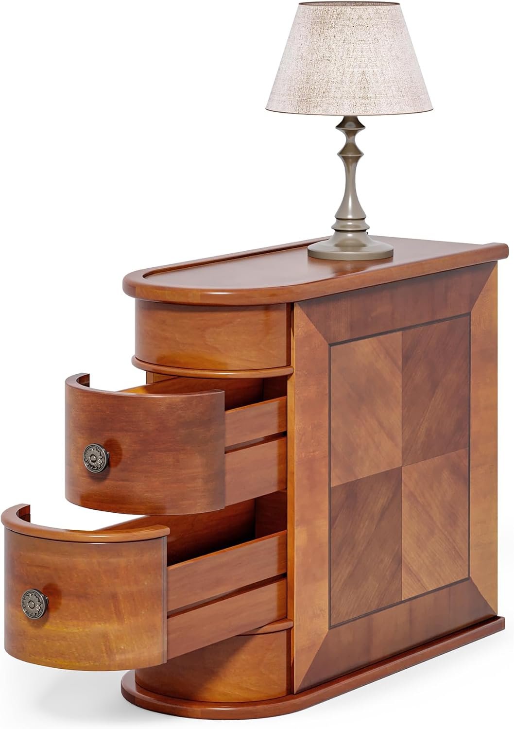 LITTLE TREE Wood End Table with 2 Drawers Sofa Side Table, No Assembly Required Vintage Slim Nightstand Bedside Table for Bedroom - Image 3