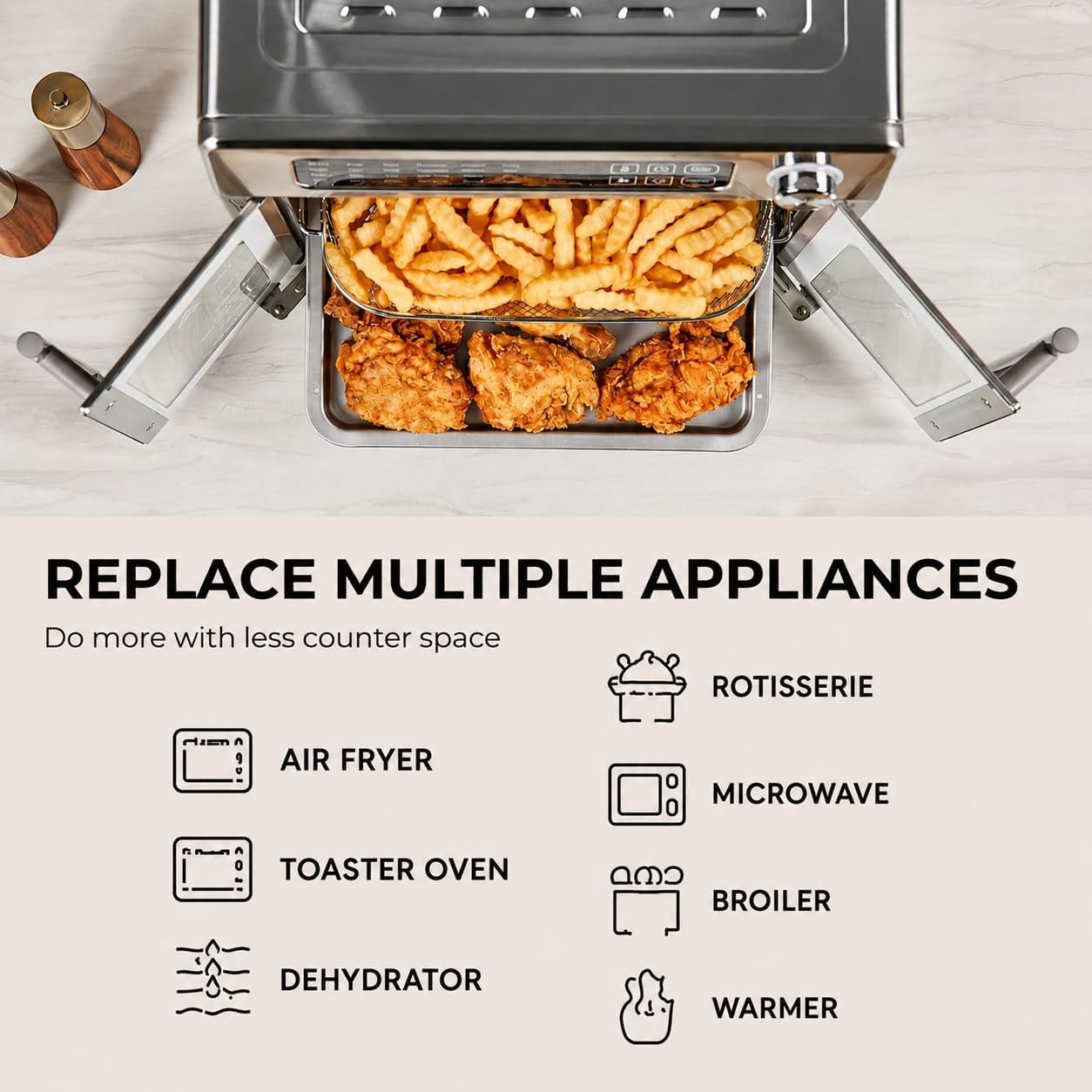 Emeril Lagasse Extra Large French Door Air Fryer Toaster Oven Combo, 24 Cooking Functions and Digital Controls, 7 Accessories Included, Stainless Steel Finish, 26QT Capacity - Image 8