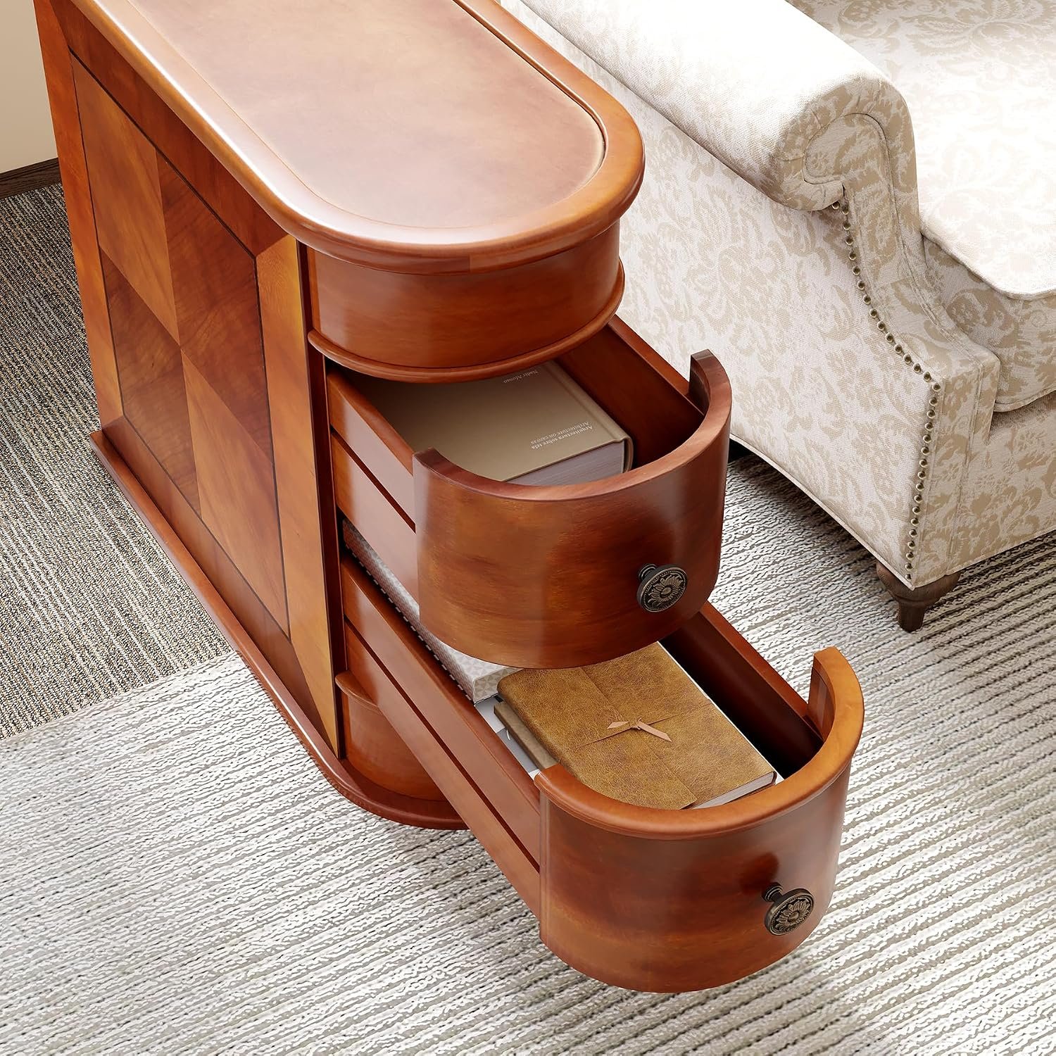LITTLE TREE Wood End Table with 2 Drawers Sofa Side Table, No Assembly Required Vintage Slim Nightstand Bedside Table for Bedroom - Image 8
